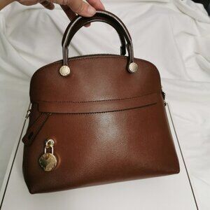 Furla Piper Small Dome Satchel Cognac Pebbled Leather